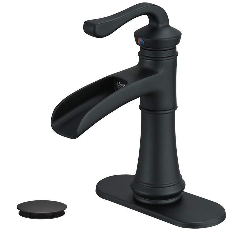 Single Hole Faucet Single-handle Bathroom Faucet with Drain Assembly, Matte Black