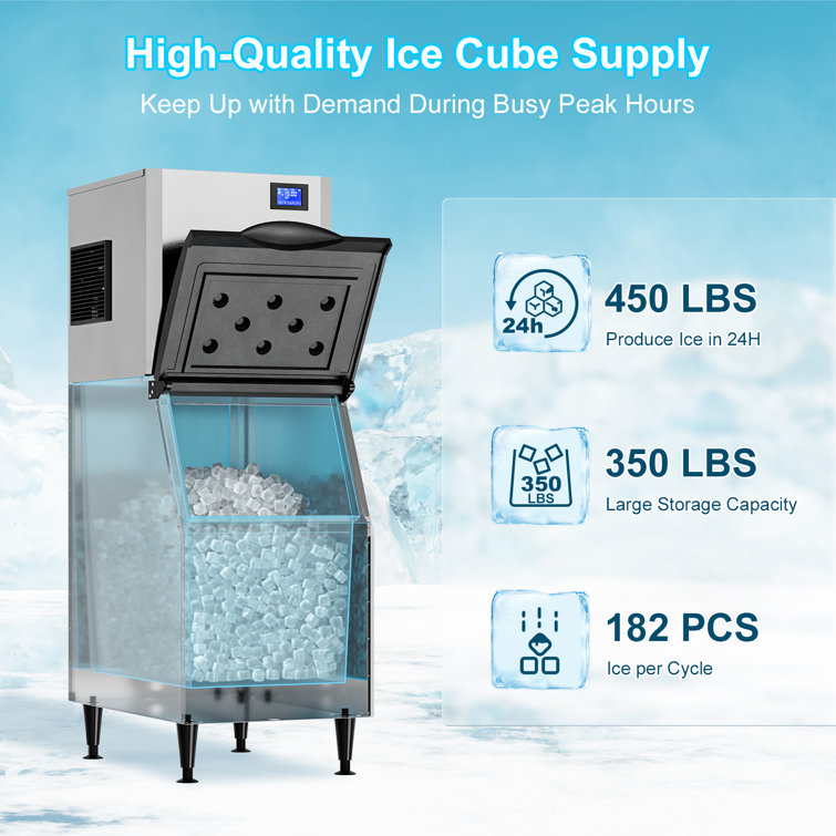 Coolski Commercial Ice Maker Machine 450Lb/24H, 22'' Wide Ice Machine with  300Lb Large Storage Bin, Clear Ice Cube Air Cooled Stainless Steel Ice