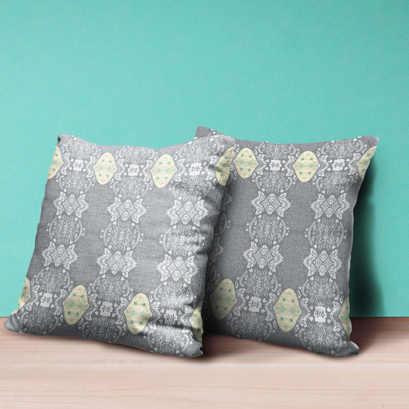 Gray and White Geometric 20" Square Indoor/Outdoor Pillow