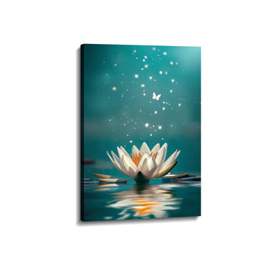 Lotus Canvas Wall Art Zen Wall Decor Teal Posters Lotus On Water Picture Meditation Spiritual Art For Bathroom Living Room Home Office Decor Framed