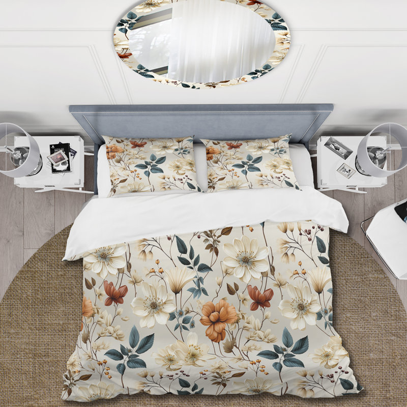 Ensemble de housse de couette à motif floral d'automne orange et blanc, Housse de couette pour très grand lit et 2 très