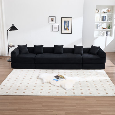 Canapé-lit convertible l 108,3 po, matelas pliant en nuage avec cadre fixe et main courante à dossier coussiné (noir)