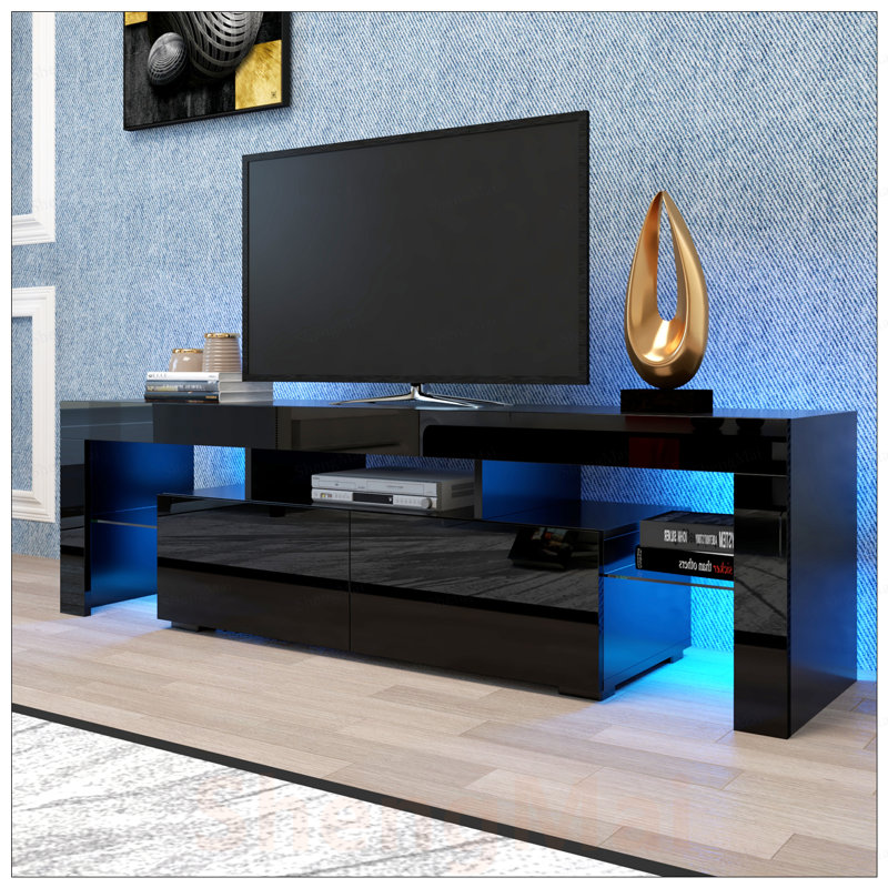 Meuble télé moderne à DEL avec lumières télécommandées, élégant et fonctionnel pour une expérience visuelle améliorée