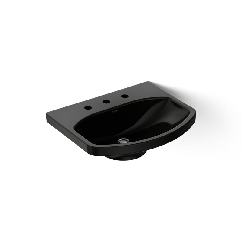 Cimarron Vitreous China 23" Pedestal Bathroom Sink with Overflow, Black Black, 8" Centerset