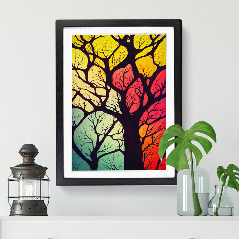 Tree Abstract in Colour Vol.7 1 Piece Single Picture Frame Wall Art, 34cm H x 25cm W x 2cm D, Oak