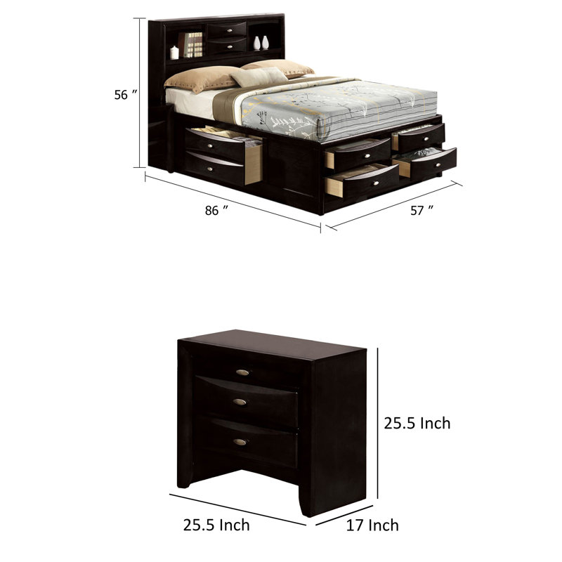Ensemble de chambre double, noir et nickel, ensemble 2 pièces avec table de chevet