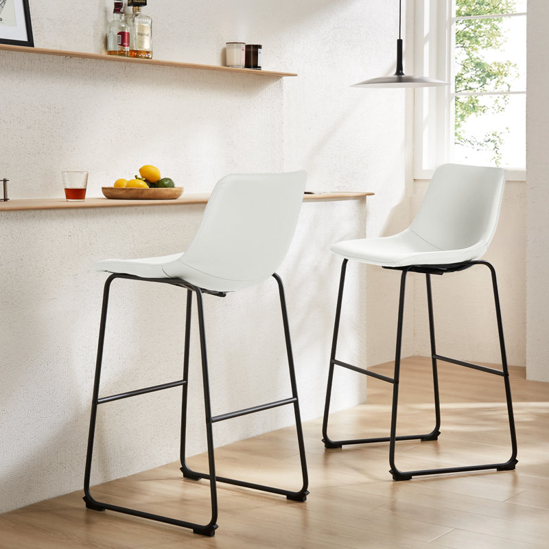 Kathyn Counter Height Bar Stools, Modern Faux Leather Dining Chairs Barstools with Metal Legs, White Cream