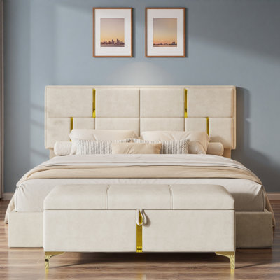 2-piece Bedroom Sets Included 1 Upholstered Platform Bed With Hydraulic Storage System, 1 Storage Ottoman With Metal Legs