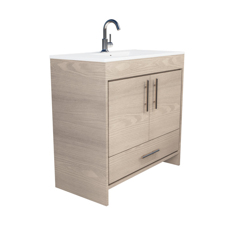 Sallisaw 36.13'' Single Bathroom Vanity with Ceramic Top, Ash Gray