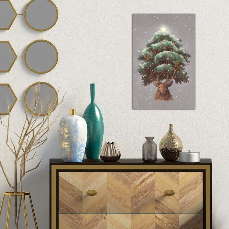 Reindeer Tree Portrait by Terry Fan - Wrapped Canvas Painting, 152.5 cm H x 101.5 cm W
