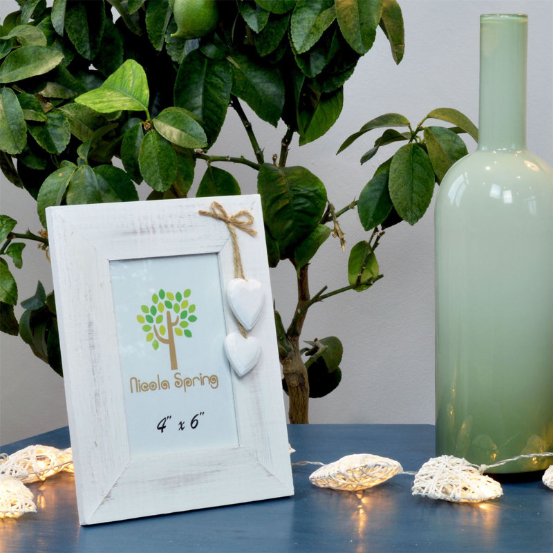 Nicola Spring - Rustic White Hearts Photo Frame - 4 x 6", 17cm H x 22cm W x 10cm D, White