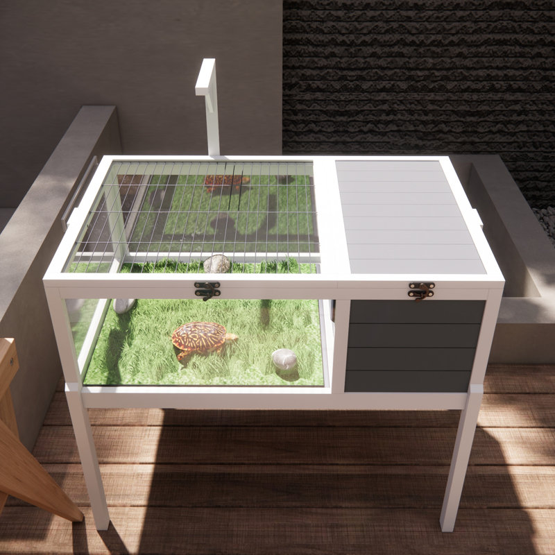 Cage à reptile avec pieds amovibles et source - plateau imperméable, 28,44 po de hauteur, 23,77 po de largeur pour les tortues, poids de 17,75 lb, grande fenêtre d'observation