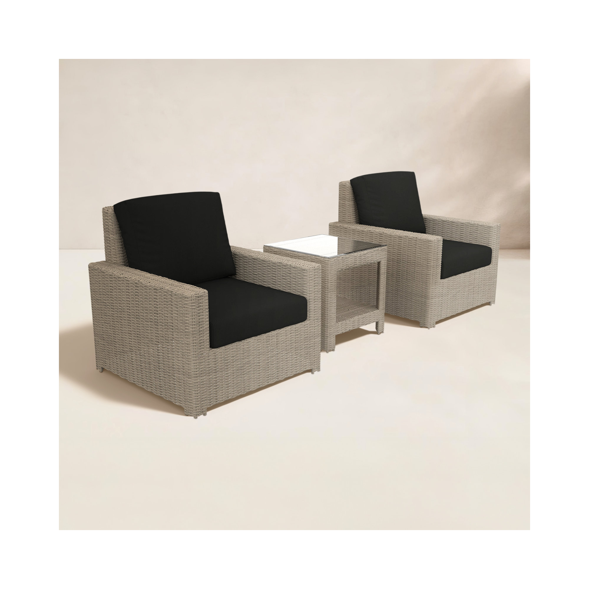 Outdoor Patio Lounge Chair With End Table Set And Sunbrella Cushions, Canvas Black