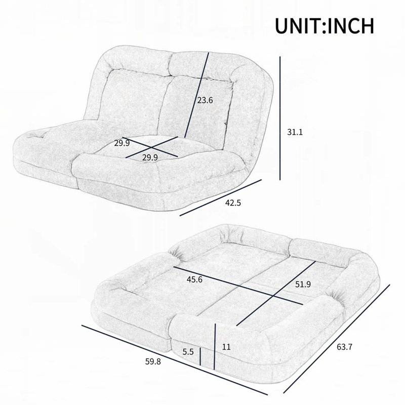 Canapé-lit convertible double escamotable, Rose
