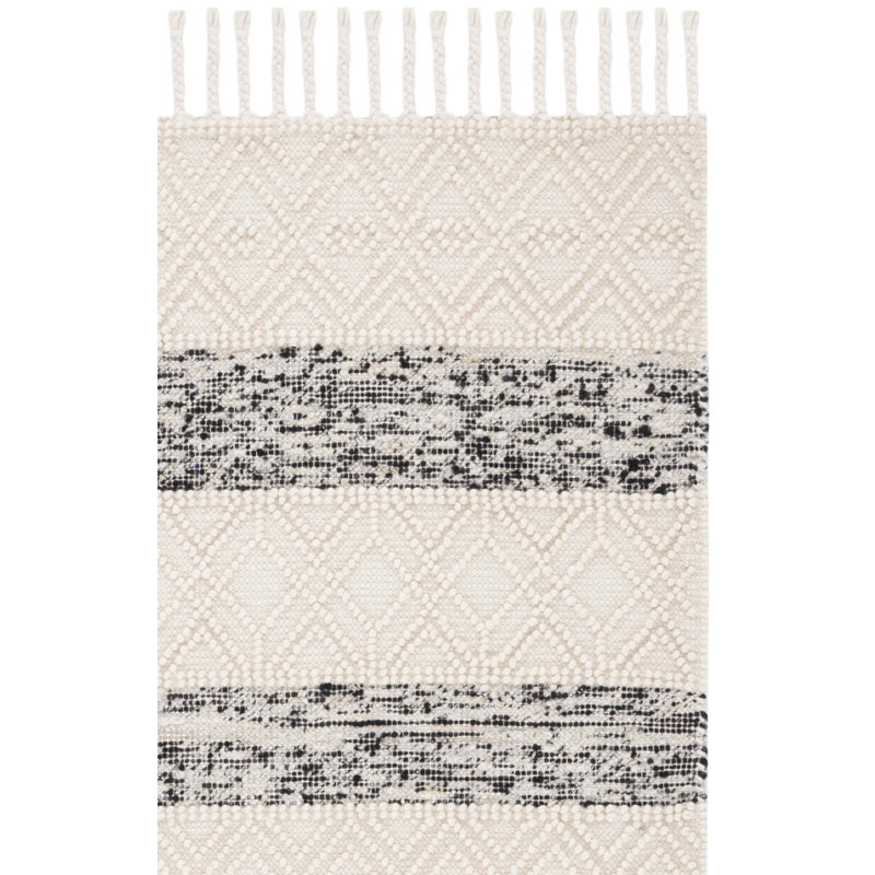 Archie-John Hand Woven Wool/Cotton Striped Rug in Black/Ivory, Rectangle 4' x 6'
