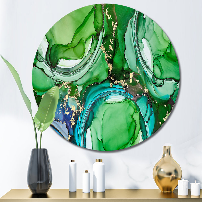 «Green Luxury Abstract Fluid Art», art mural moderne en métal, H 11 po x l 11 po x P 1 po