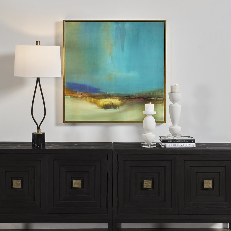 Teal and Golden Yellow Framed Canvas Art