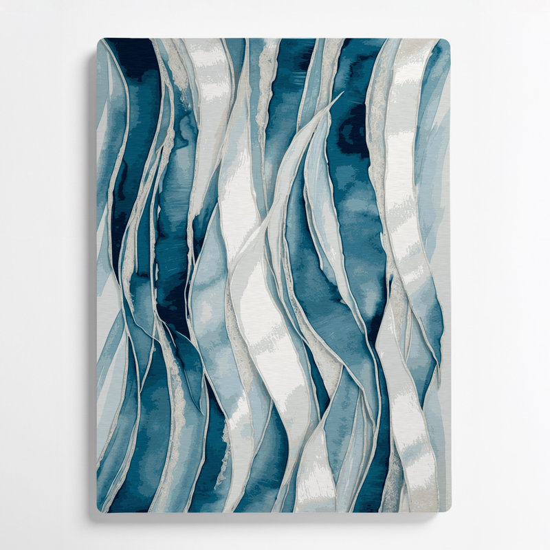 Diagonale rayures bleu acier blanc vert métal, H 20 po x l 16 po