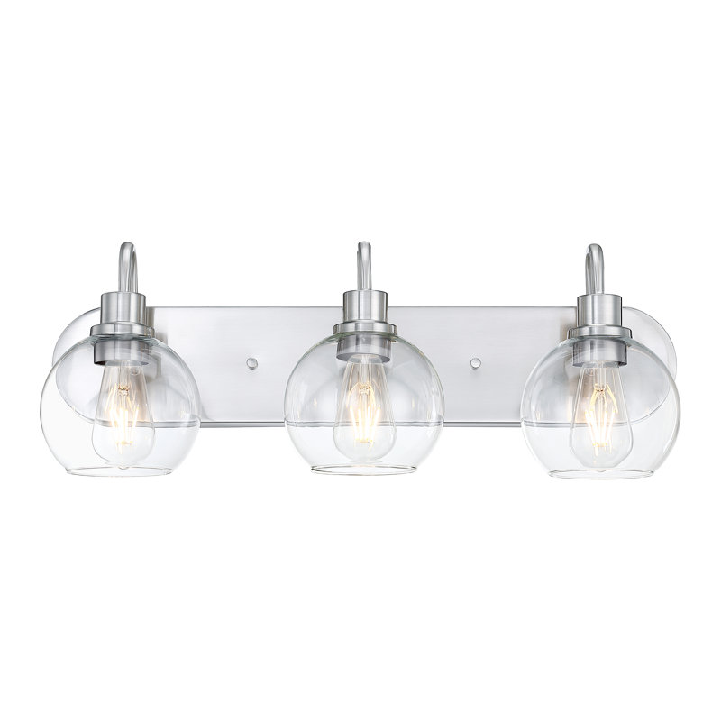 24 po Éclairage pour salle de bain 3 lumières avec finition nickel brossé et abat-jour en verre transparent