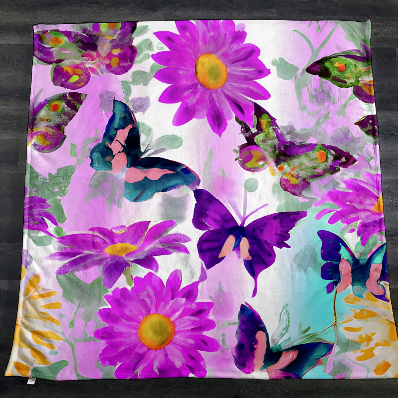 Throw Blanket, 51" W x 60" L, Animal Print/Floral/Abstract, Pink/Purple/Green