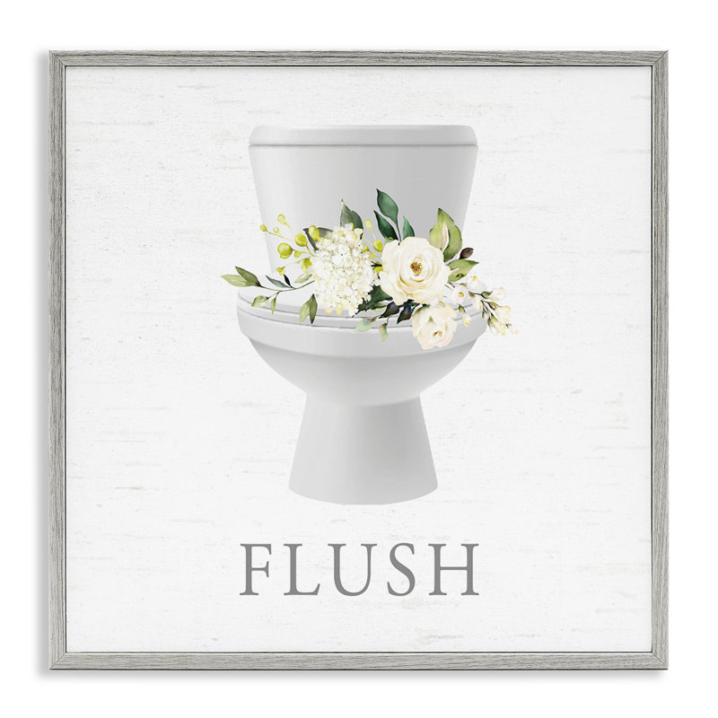 Flush Floral Toilet Framed Giclee Art, design by Lettered and Lined, Farmhouse Grey Framed Giclee, 12" H x 12" W