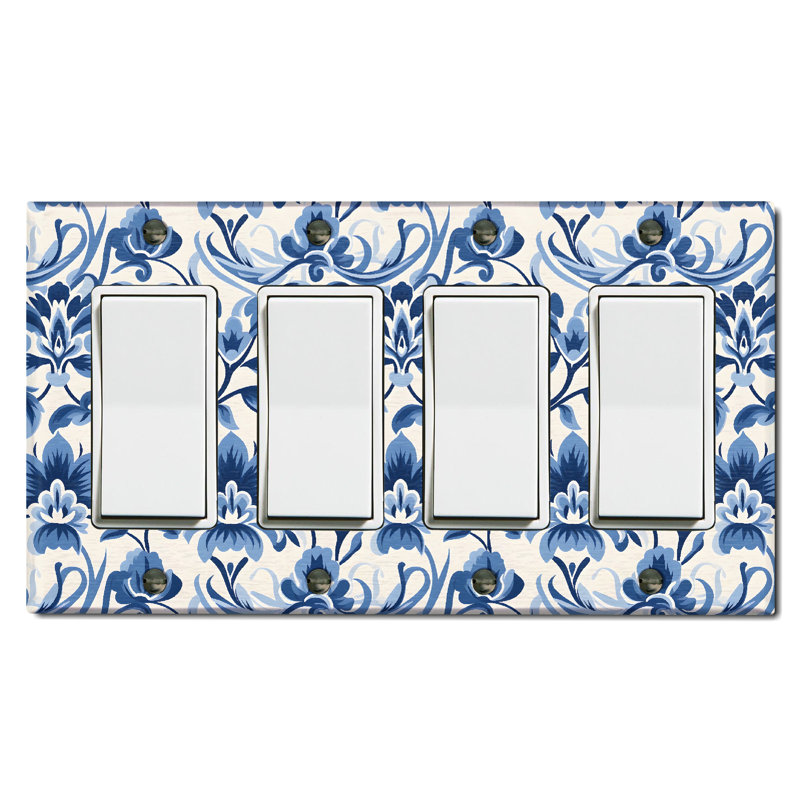 Élégante plaque murale standard à 4 branches en forme de damas avec fleurs bleues et blanches