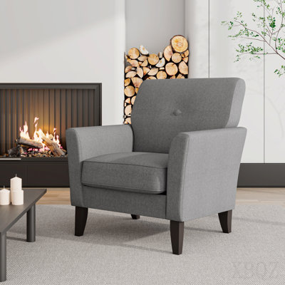 Arm Accent Chair in Smoky Grey Velour with Dark Brown Solid Wood Legs