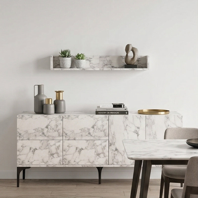 Verona 71" Marble-Finish Slim Console Table, Carrara Marble