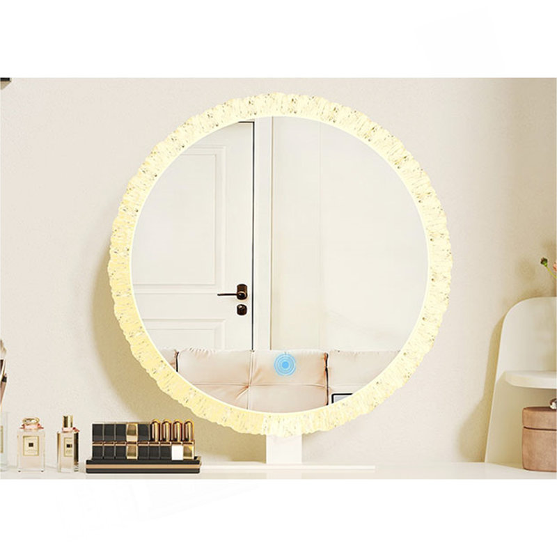 Miroir de maquillage à DEL à intensité variable avec éclairage tricolore et design Crystal Edge | Idée de cadeau
