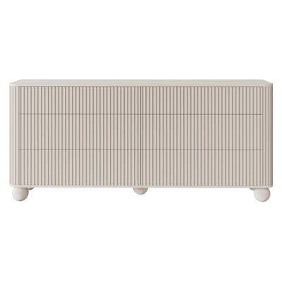 Arvello Sideboard With Grooves And Three Drawers On Ball Legs Sand Beige