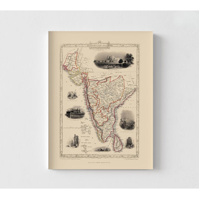 Sud de l'Inde, au Sud-Ouest - Tallis, 1851, affiche de carte antique, impression de carte de l'Inde asiatique