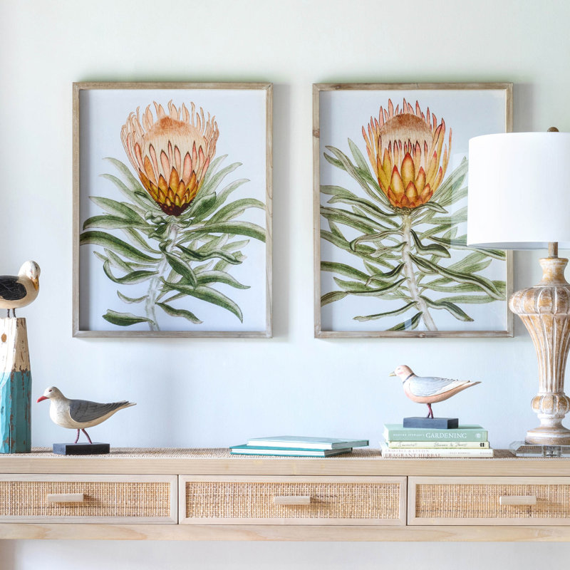 Protea Watercolor Prints in Wood Frames
