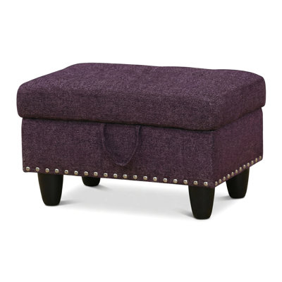 Tufted Purple Linen Storage Ottoman Bench, Rectangular Upholstered Footrest Stool With Nailhead Trim & Safety Hinges, Multifunctional Storage Box For Living Room, Bedroom, Entryway