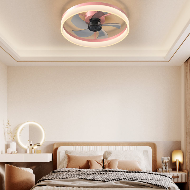 Ventilateur de plafond fermé à profil bas avec lumière 19,7 pouces Fydry, Rose, Ensemble d'éclairage; Télécommande
