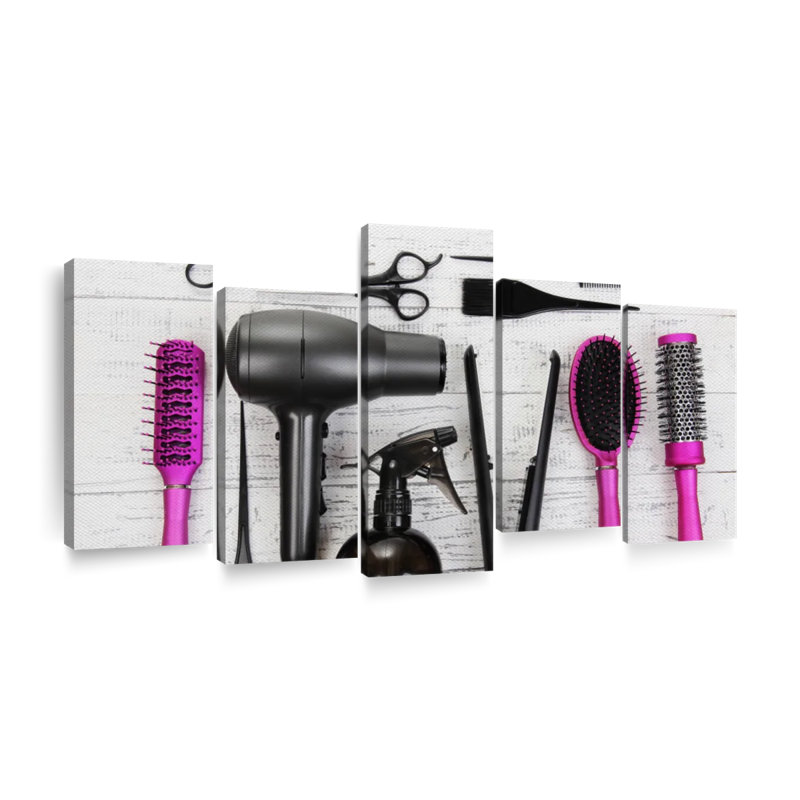 Ensemble de 5 outils fuchsia sur toile pour salon de coiffure, H 40 po x l 80 po x P 1,25 po