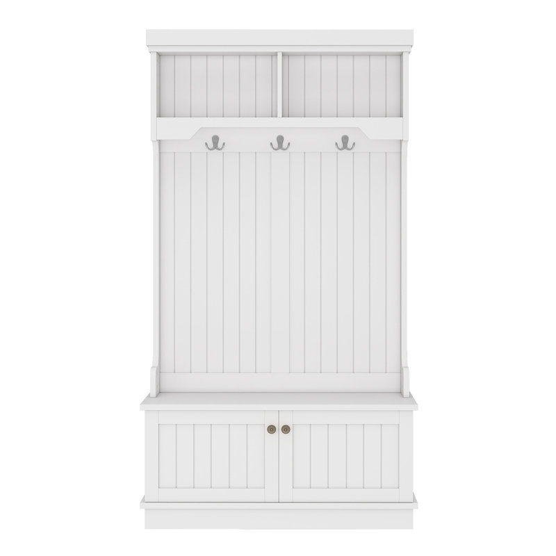 Hall Tree With Storage Shoe Bench For Entryway And Hallway, White