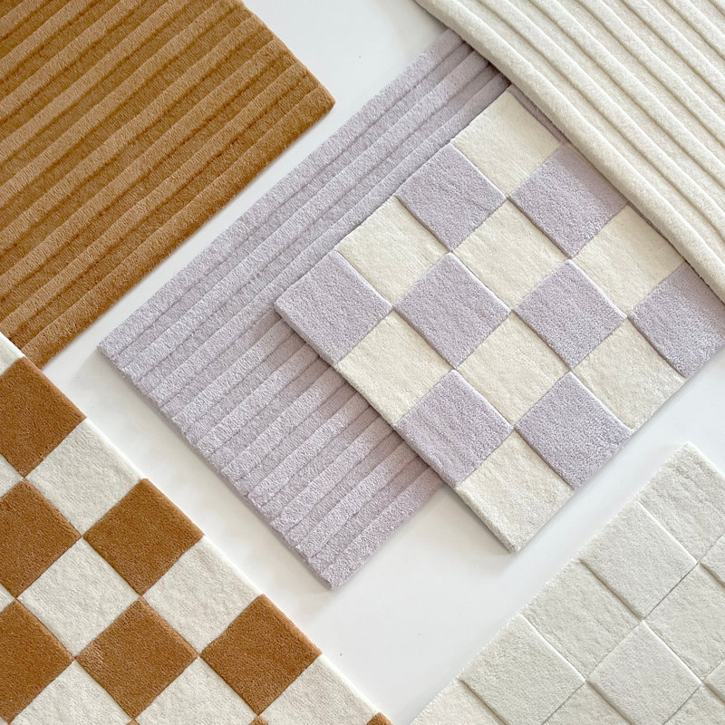 CHECKERBOARD Handmade Wool Checkered Area Rug, Gray