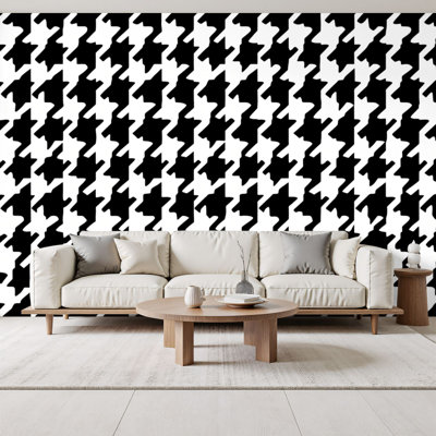 Papier peint adhésif à motif géométrique noir et blanc pied de poule H 69 po x l 96 po amovible, papier peint adhésif mural pour bureau de chambre à coucher, bureau à domicile