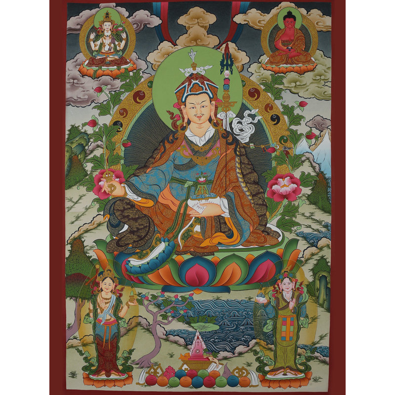 Gourou tibétain Rinpoché (Thangka sans brocart) | Aquarelle sur coton
