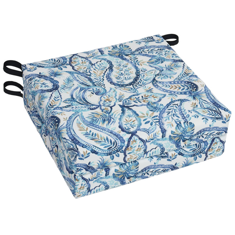 Indoor/Outdoor Adirondack Chair Cushion, White/Blue Paisley, 3" H x 20" W x 19" D