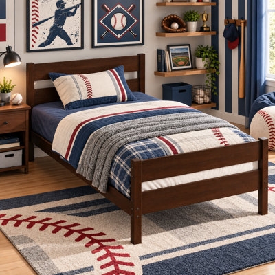 Lit plateforme simple en bois massif avec tête et pied de lit, lit pour enfant