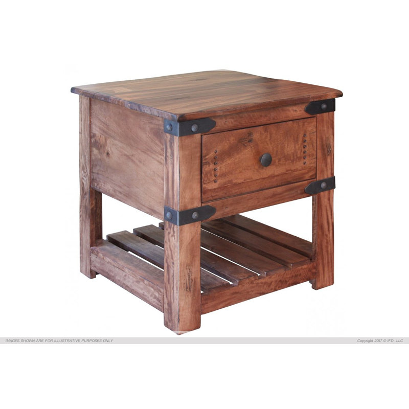 Solid Wood End Table with Storage