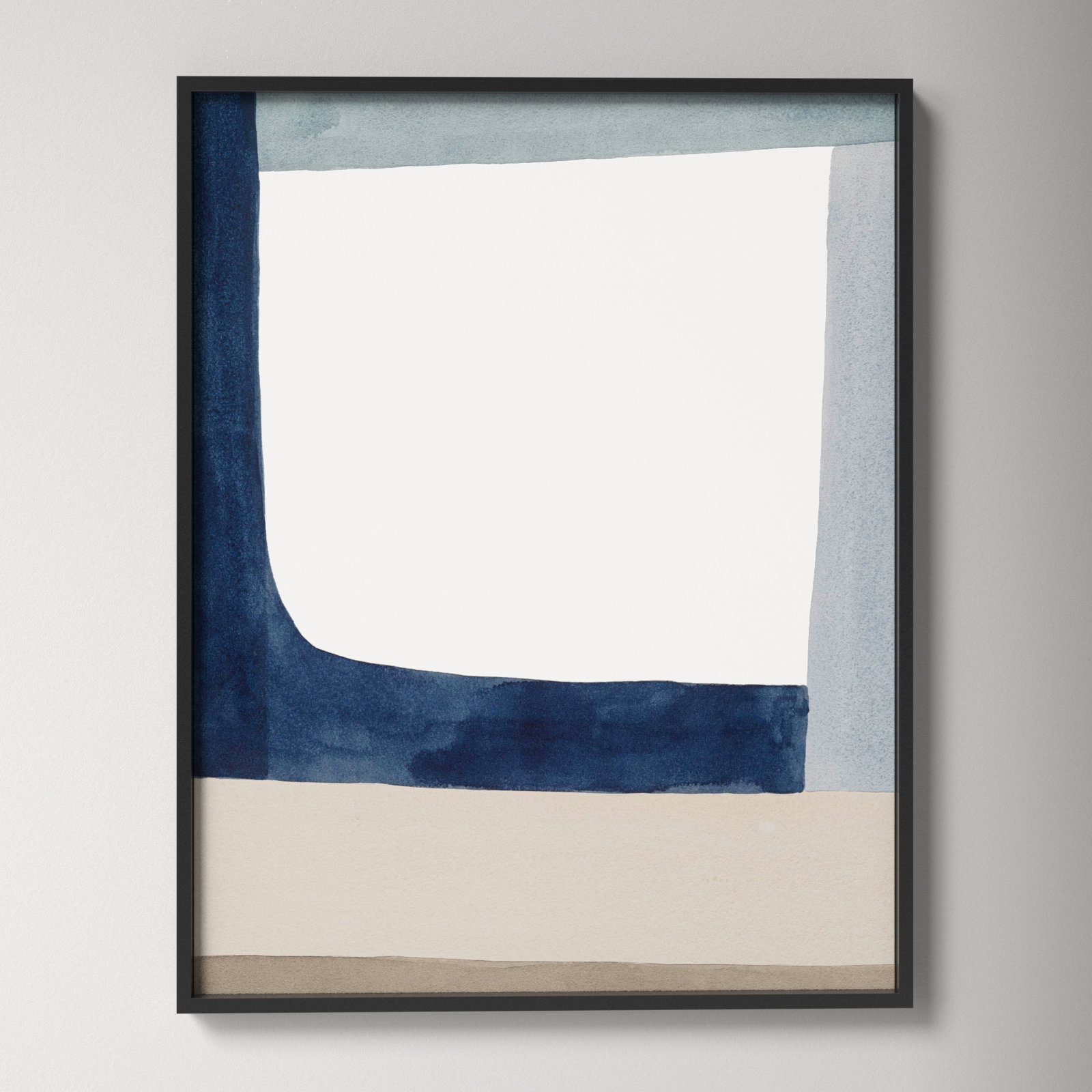 Composition In Blue 1 by Julia Balfour, 38" H x 30" W x 1.38" D, Black Framed Canvas