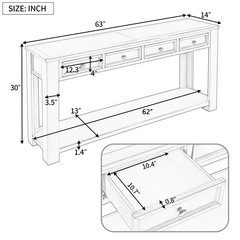 63 Inch Console Table/Sofa Table With Storage Drawers And Bottom Shelf For Entryway And Hallway