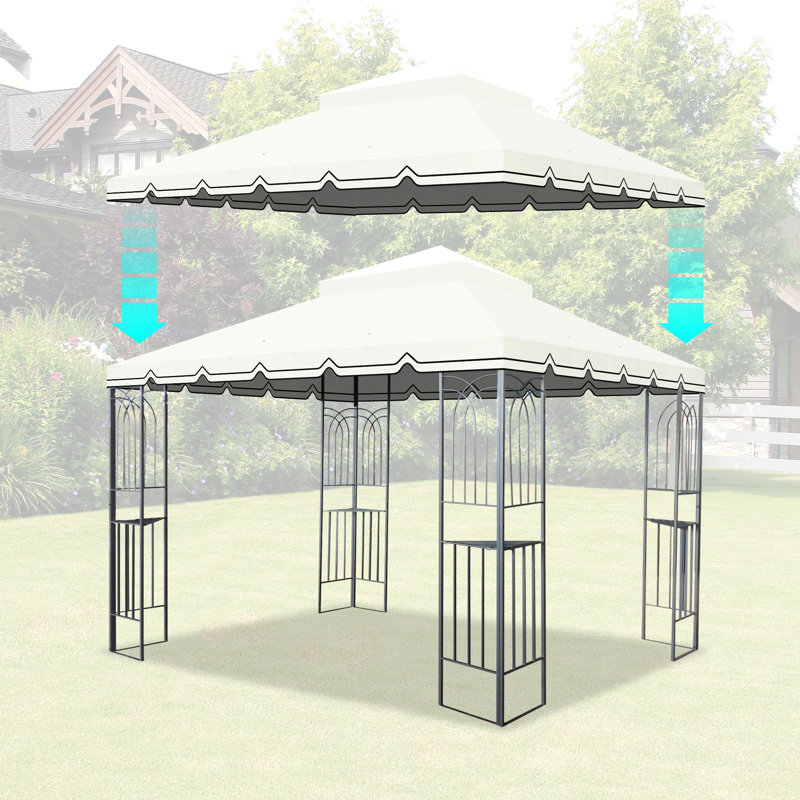 10X10 Ft Outdoor Patio Gazebo Replacement Canopy,Double Tiered Gazebo Tent Roof Top Cover Only Great Wall Border(Frame Not Include)-Beige