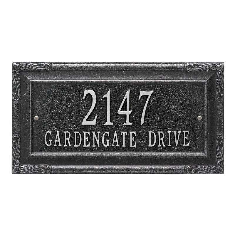 Plaque d'adresse murale sur 2 lignes Gardengate, Noir / argent, Oui