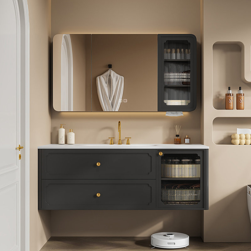 Fashion simple bathroom cabinet, 19.7" H x 47.2" W x 21.7" D, Dark Gray