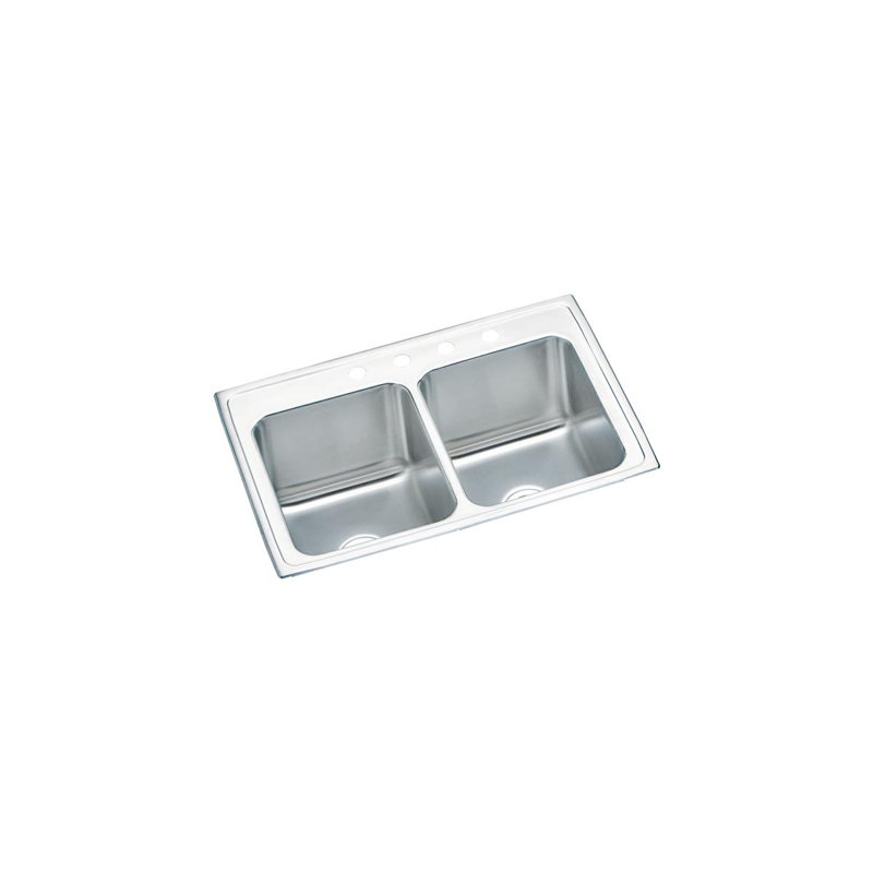 Évier de cuisine à double cuve à montage sur plan L 33 po x l 22 po Lustertone, 4 trous