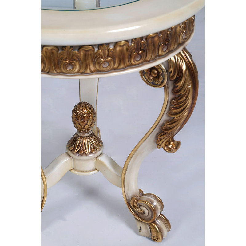Paris Antique Beige and Gold Glass Top End Table