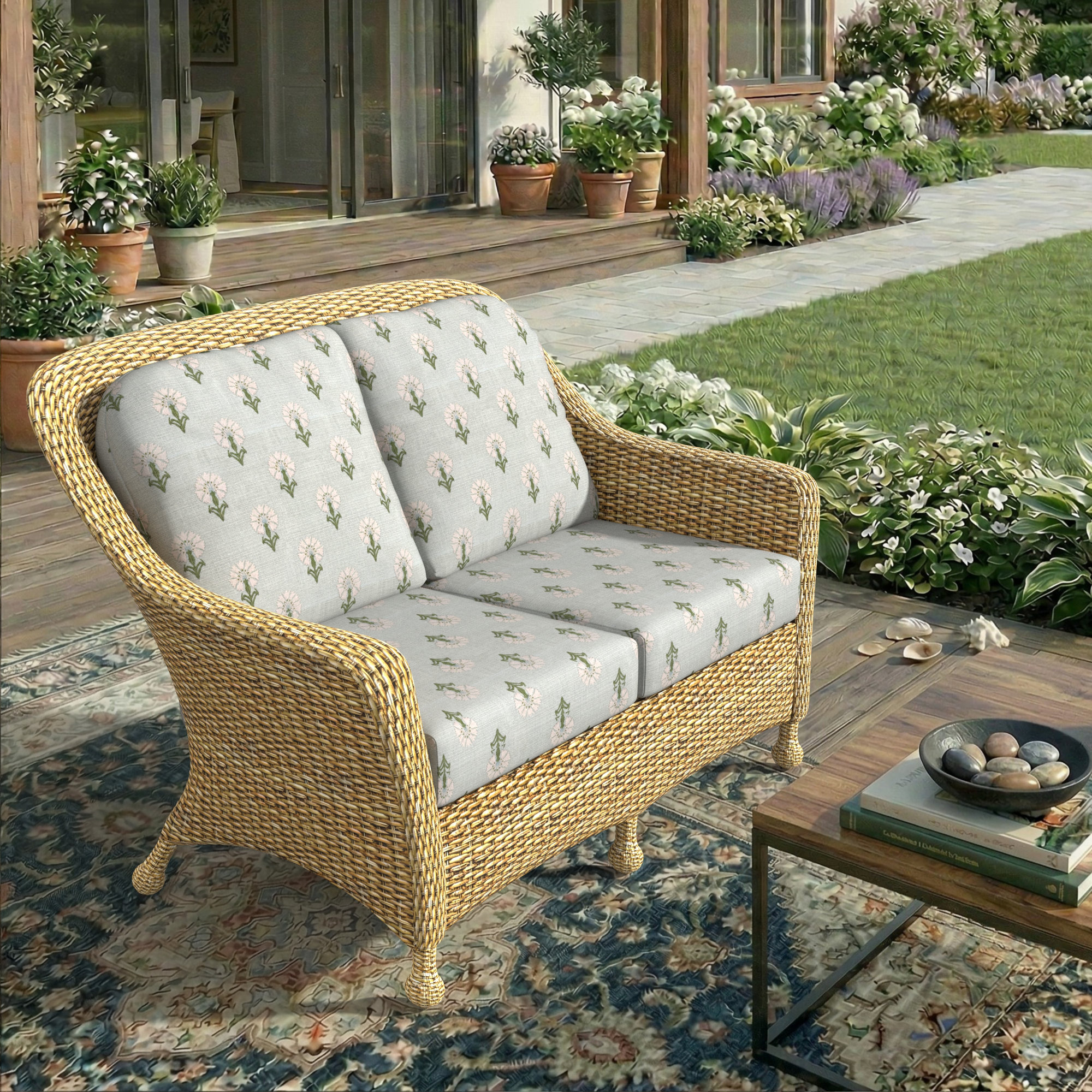 Amala Indoor/Outdoor Sunbrella® Loveseat Cushion, Sunbrella® Mira Celeste